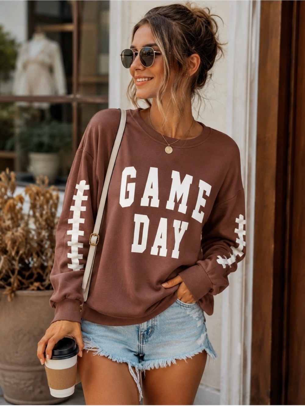 GAME DAY Football Brown Crewneck Sweatshirt. So Cute! Size XL